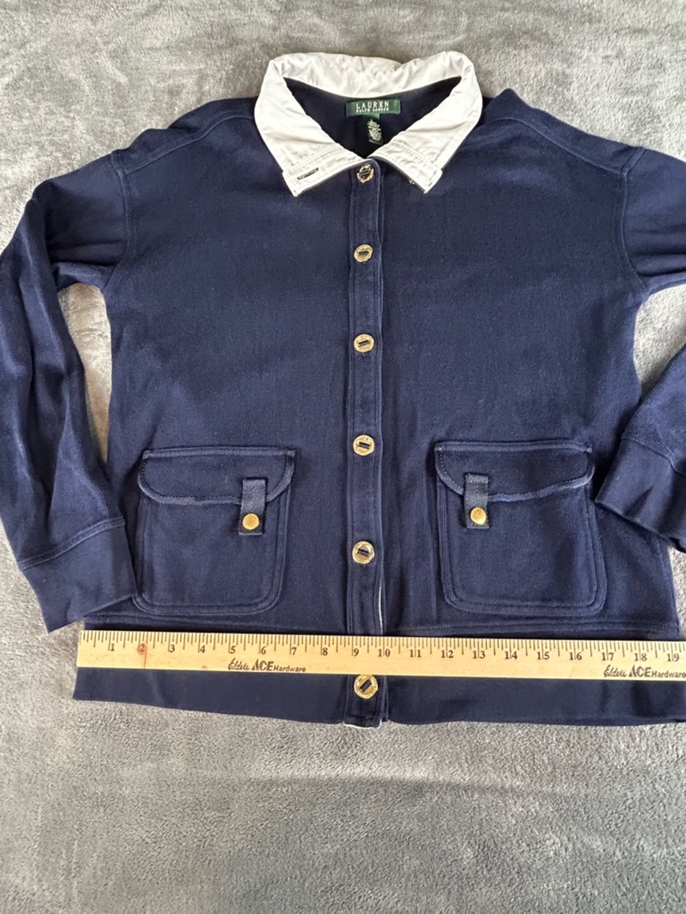 Lauren Ralph Lauren Cardigan Jacket Womens L Navy Blue Nautical Preppy Old Money - Picture 10 of 14